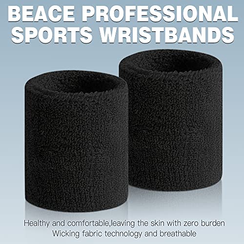 BEACE Sweatbands Sports Wristband for Men & Women - Moisture Wicking Athletic Cotton Terry Cloth Sweatband for Tennis, Basketball, Running, Gym, Working Out