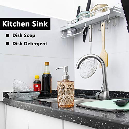 Easy-Tang 12 Oz Soap Dispenser for Kitchen,Bathroom - Refillable Wash Hand Liquid Clear Glass Bottle with Stainless Steel Pump,Ideal for Containers,Dish Detergent,Essential Oil,Shampoo Lotion (Amber)