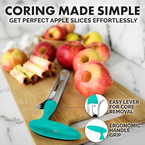 Zulay Kitchen Premium Apple Corer Tool - Ultra Sharp, Stainless Steel, Serrated Blades for Easy Coring - Easy to Use & Clean, Durable Apple Corer Remover for Baking Apples & More - Aqua