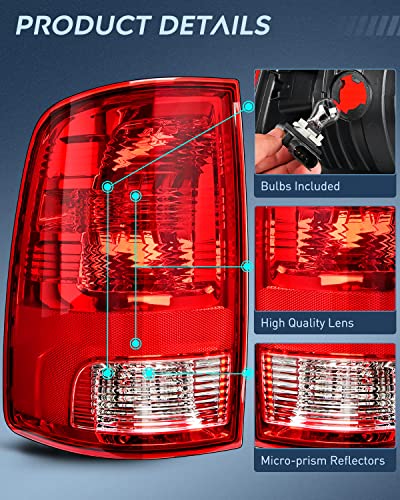 Nilight Taillight Assembly for 2009 2010 2011 2012 2013 2014 2015 2016 2017 2018 Dodge Ram 1500 2500 3500 2019 2020 2021 Classic Rear Lamp OE Style w/Bulbs Left Driver Side