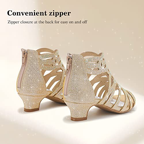 LAURMOSA Little Girls Fancy Dress Shoes Gold Champagne Pump Sandals High Heels Princess Birthday Party Flower Girl Wedding (L1007Cham 11)