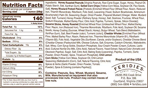 FERIDIES Assorted Snack Nut Gift Pack (Salted Virginia Peanuts, Honey Roasted Virginia Peanuts, Peanut Brittle Crunch and 5 O'Clock Crunch) - 36 ounces total