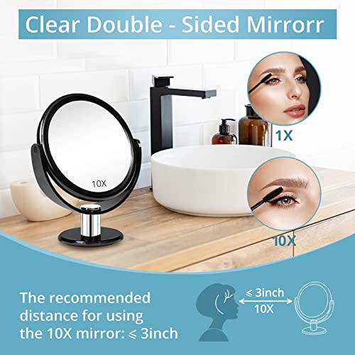 Fabuday Magnifying Makeup Mirror Double Sided - Tabletop Mirror with 1X and 10X Magnification, Magnified Desk Cosmetic Mirror with Stand for Makeup, Two Sided Mirror 6 inch, Black