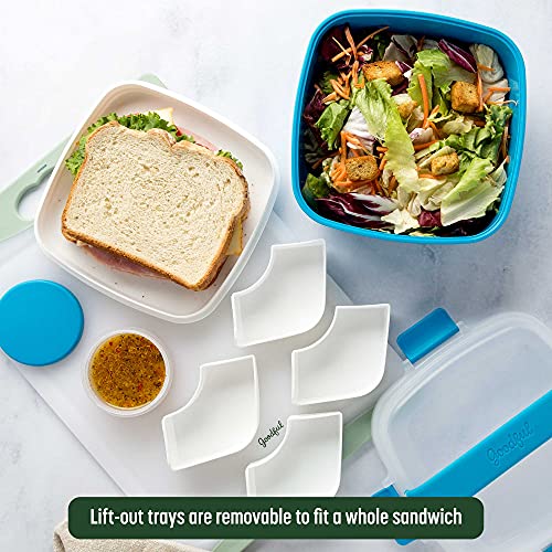 Goodful Stackable Lunch Box Container, Bento Style Food Storage with Removeable Compartments for Sandwich, Snacks, Toppings & Dressing, Leak-Proof and Made without BPA, 56-Ounce, Blue