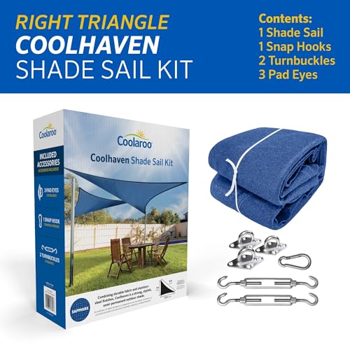 Coolaroo 473983 Coolhaven Shade Sail with Hardware Kit, 15'x12'x9' Right Triangle, Sapphire