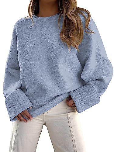 LILLUSORY Women's Winter Pullover Brown Tan Oversized Sweaters Clothes 2024 Trendy Casual Outfits Fuzzy Knit Warm Knitted Top