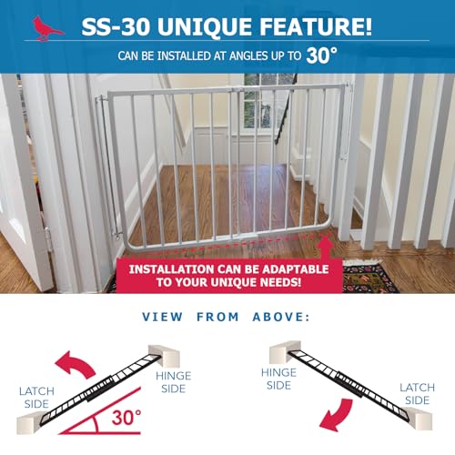 Cardinal Gates SS30 Stairway Special Baby Gate for Stairs - Adjustable Indoor Dog Gate - Aluminum Safety Gate for Kids & Pets - Can be Installed at Angles - 27 to 42.5 Inches Wide - White