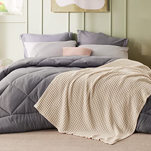 Bedsure Cooling Cotton Waffle Queen Size Blanket - Lightweight Breathable Summer Blanket of Rayon Derived from Bamboo for Hot Sleepers, Luxury Throws for Bed, Couch and Sofa, Ivory, 90x90 Inches