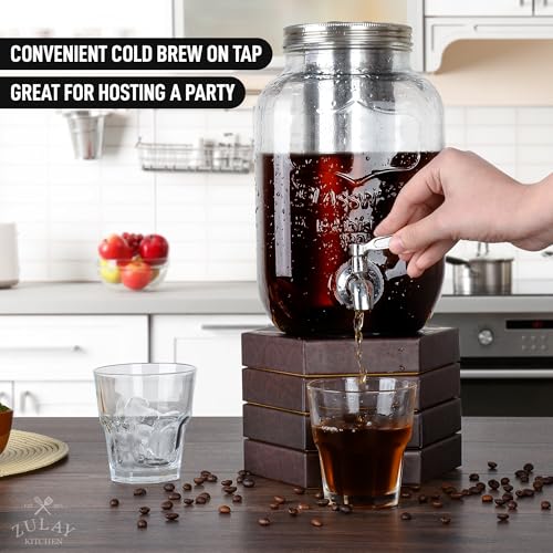 Zulay Premium Cold Brew Coffee Maker - 32oz Mason Jar With Leak-Proof Lid & Extra-Thick Glass - Fine-Mesh Stainless Steel Filter For Smooth Cold Brew & Iced Tea - Black