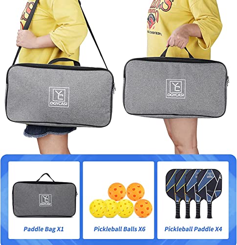 YC DGYCASI Graphite Pickleball Paddles Set of 4, 2024 USAPA Approved, Carbon Fiber Surface (CHS), Polypropylene Lightweight Honeycomb Core, 3 Indoor 3 Outdoor Pickleball, 4 Replacement Soft Grip + Bag