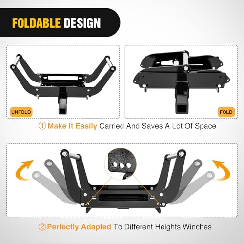 Nilight Winch Cradle Universal Mount Plate 10 x 4 1/2" Winch Bracket Winch Mounting 2 Inch Receiver Hitch 8000-13,000 Lb Capacity Recovery Winches Foldable, 2 Years Warranty