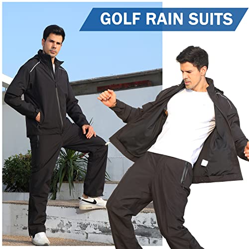 K.E.J. Mens Waterproof Jacket Golf Pants Men Raincoat Lightweight Jacket Rain Suit for Hiking Fishing Hunting Camping Travel