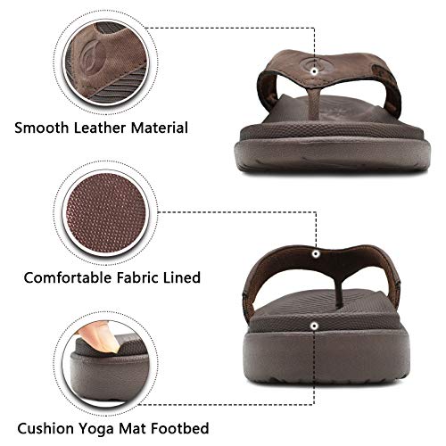 ONCAI Sandals for Men, Comfort Orthotic Plantar Fasciitis Beach Sport Athletic Soft Flip Flops with Yoga Foam Arch Support Brown Size 14