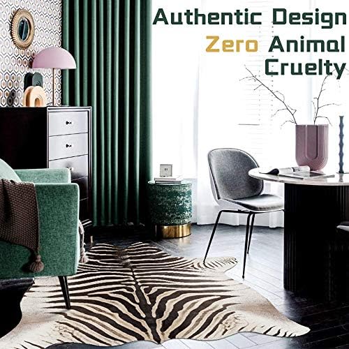 jinchan Zebra Print Area Rug Faux Skin Cowhide Animal Design Mat Faux Suede Safari Accent Rug Indoor Floorcover for Bedroom Living Room 3x4 Feet