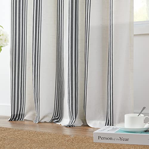 jinchan Striped Linen Curtains 72 Inch Long for Living Room Black Stripe Curtains Semi Sheer Curtains Back Tab Light Filtering Modern Farmhouse Rustic Drapes for Bedroom Window Curtain Set 2 Panels