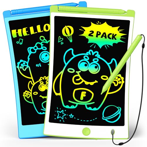 TEKFUN 2 Pack LCD Writing Tablet with Pen Cord, 8.5in Erasable Doodle Board Mess Free Drawing Pad for Kids, Car Trip Educational Toys Birthday for 3 4 5 6 7 Girls Boys (Blue*Green)