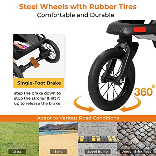 Pet Stroller, Premium 3-in-1 Large Dog Strollers for Cats/Dogs with Detachable Carrier, Zipperless Dual Entry, Foldable Jogging Travel, Rubber Tires, 3-Wheel
