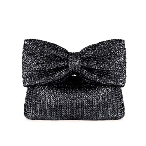 YYW Women Straw Clutch Purse Woven Bowknot Envelope Handbag Wedding Clutch Bag for Vocation Party (Black)