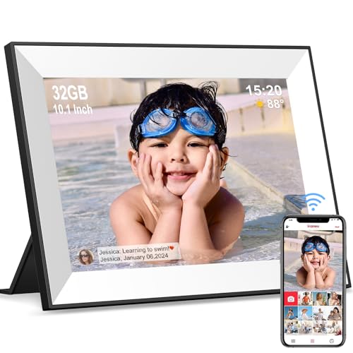 Frameo WiFi Digital Picture Frame with 10.1 Inch IPS Touch Screen,Loading Pictures to 32GB Smart Digital Photo Frame via Frameo App,Rotation and Backup to SD Card Automaticly,Gift for Mother's Day