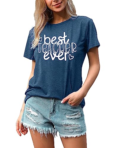 Teacher Shirts for Women Best Teacher Ever Teaching Shirt Funny Love Heart Casual Tee Tops