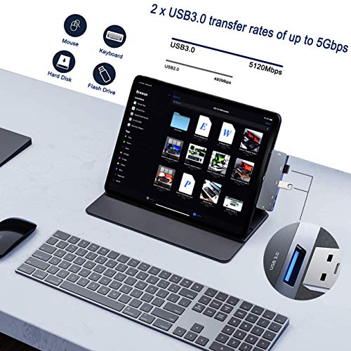 iPad Pro USB C Hub Adapter with 4K HDMI,3.5mm Jack,2 x USB3.0,PD 60W,USB C Data,SD/TF Card Slot,6in1 Adapter for M4 M2 M1 iPad Pro 11 12.9 2025-2018,iPad Air/Mini