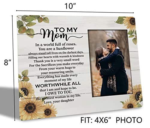 To Mum Gifts Picture Frame, Tabletop Picture Frame Plaque Gift, Sunflower Picture Frame Home Decor, Memorable Gift to Mom on Mother' Day, Mom Gifts, Birthday Gifts for Mom from Daughter Son Kids