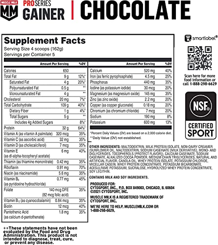 Muscle Milk Gainer Protein Powder, Vanilla Creme, 32g Protein, 5 Pound