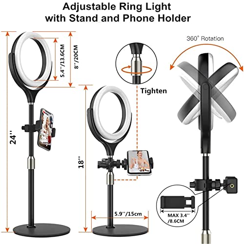 Zoom Light for Computer, Adjustable Desk Ring Light for Video Calls, Circle Light with Stand and Phone Holder, Video Conference Light for Laptop Virtual Meeting, Video Recording, Live Stream, Podcast