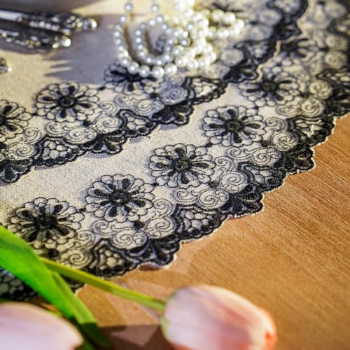 ARTBLOSS Placemats, Lace Place Mats Macrame Oval Embroidered Farmhouse Fabric Rustic Decorative Placemat 12 x 18 Inch Doilies for Kitchen Dining Wedding Fall Outdoor Indoor (Black, 2 Packs)