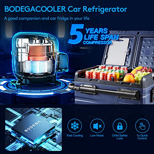 BODEGACOOLER 12 Volt Car Refrigerator,59 Quart (55L)12v Portable refrigerator,Car Fridge Freezer, -4℉-68 Car Cooler 12/24V DC and 100-240V AC for RV, Camping,Travel,Dual Zone WIFI APP Control(2 Doors)