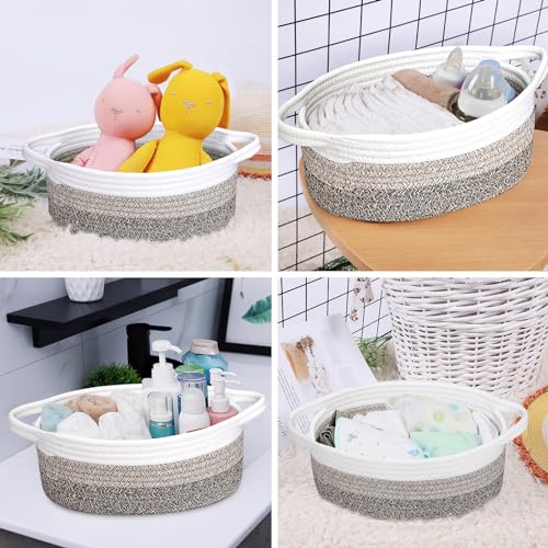 ABenkle Small Woven Basket, 12"x 8" x 5" Cute Small Basket, Rope Room Shelf Storage Basket, Cat Dog Toys Basket Chest Box, Empty Decorative Gift Basket with Handles - All Orange