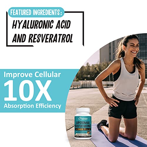 2400 MG Liposomal Glutathione Softgels, Max Absorption, Active Form L-Glutathione Reduced (GSH), with Hyaluronic Acid, Resveratrol, Master Antioxidants for Detox, Brain, Immune System, 60 Softgels