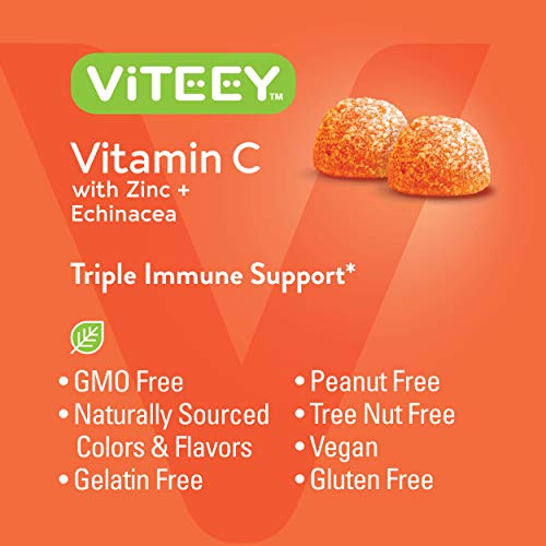 Vitamin C Gummies for Adults & Teens with Zinc & Echinacea - Immune Support Gummies - Immune Booster - Vegan, Gelatin Free, Gluten Free, GMO Free - Tasty Vitamin C Chewable Orange Flavored Gummy