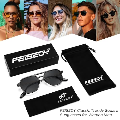 FEISEDY Retro 70s Aviator Sunglasses for Women Men Vintage Square Trendy Oversized Shades UV400 B0145