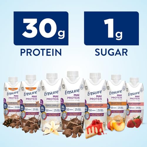 Ensure Max Protein Nutrition Shakes, Variety Pack, With 30g of Protein, 1g of Sugar, Nutrients to Support Immune System Health, High Protein Shake, 11 fl oz, Pack of 8, Liquid