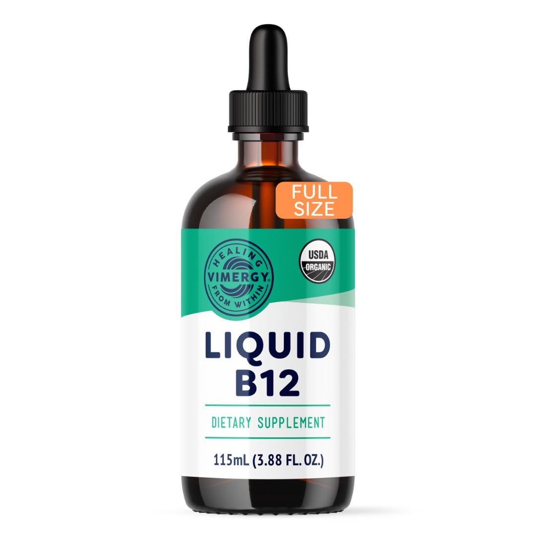 Vimergy USDA Organic B12, 115 Servings – Alcohol Free B-12 Liquid Vitamin - Supports Brain Energy, Nervous System, Cognition, Memory – No Gluten, Non-GMO, Vegan, Paleo, Naturally Sweet Flavor (115 ml)