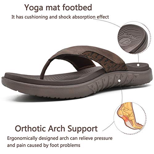 ONCAI Sandals for Men, Comfort Orthotic Plantar Fasciitis Beach Sport Athletic Soft Flip Flops with Yoga Foam Arch Support Brown Size 14