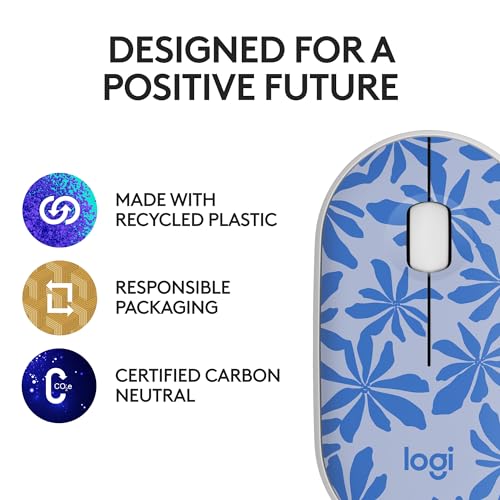 Logitech M340 Wireless Mouse with Limited Edition Prints, USB Receiver and Silent Clicks, Portable Wireless Mouse for Laptop, PC, Windows, Chrome, Surface – Blue Floral