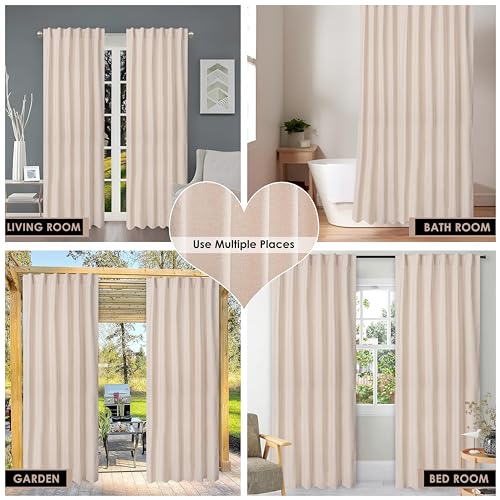 Limecasa,Farmhouse Curtain in Linen 50x84 Natural, Linen Cotton Curtains, 2 Panels Tab Top Curtains, Room Darkening Drapes, Curtains for Bedroom, Curtains for Living Room, Natural Curtain Set of 2