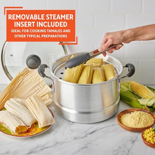 IMUSA USA MEXICANA-410 Aluminum Steamer with Glass Lid 10-Quart, Silver, 10Qt