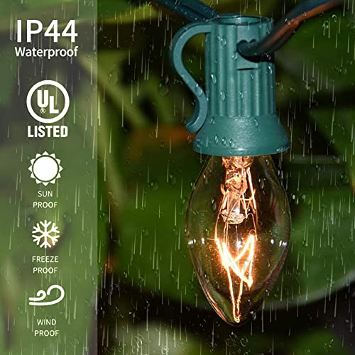 CHYSUPER C7 Christmas Lights, 25Ft C7 Clear Christmas String Lights, Halloween Lights with 27 Incandescent Bulbs for Indoor Outdoor Xmas Tree, Patio Garden Holiday Party Season Decor, Green Wire