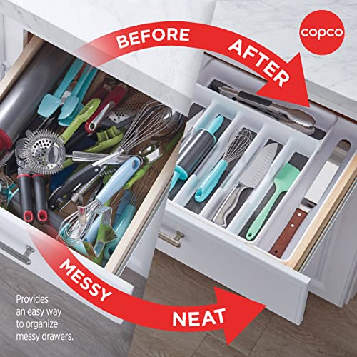 Copco Basics 6 Compartment Expandable Drawer Organizer, White/Charcoal Gray