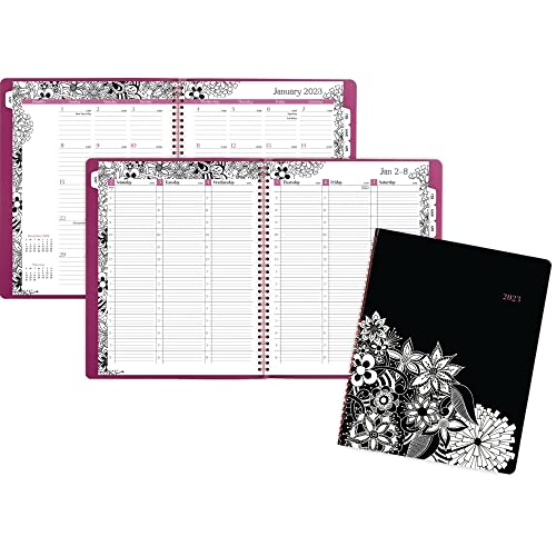 Cambridge 2023 Weekly & Monthly Planner, 8-1/2" x 11", Large, Premium, FloraDoodle, Black/White (589-905)