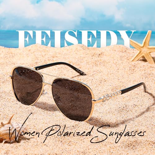 FEISEDY Retro Polarized Pilot Sunglasses for Women 70s Vintage Trendy Shades B4147