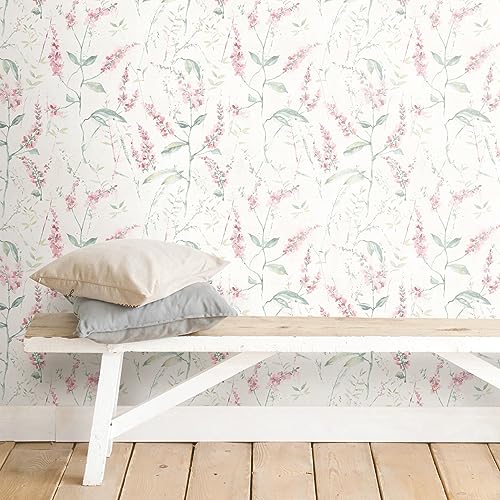 RoomMates RMK11452WP Pink Floral Sprig Peel and Stick Wallpaper , Pink