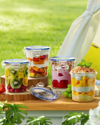 Canfanni Overnight Oats Container with Lids, 4 Pack 13oz Overnight Oats Jars, Plastic Mason Jars, BPA Free, Portable, Leak Proof Oatmeal Containers for Yogurt, Soup, Cereal, Milk and Salad