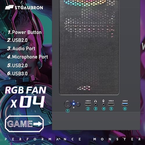 STGAubron Gaming Desktp PC, Radeon RX 560 4G, Intel Core I3-10105F 3.7 up to 4.4G, 16G DDR4, 512G SSD, 600M WiFi, BT 5.0, RGB Fan x 4, RGB Keyboard & Mouse & Mouse Pad, W11H64