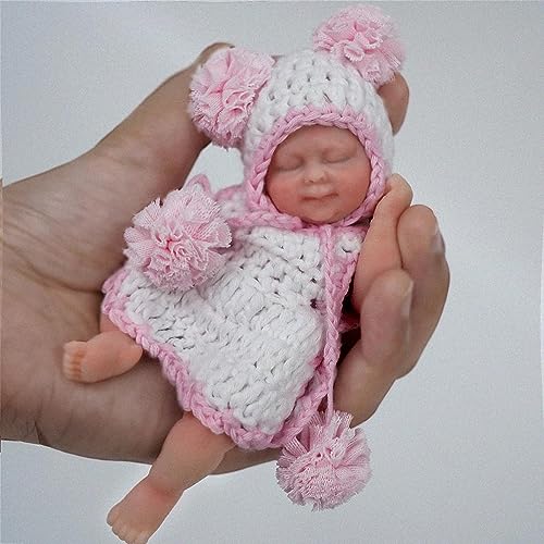 Mire & Mire 4.5 inch Miniature Sleeping Full Silicone Mini Baby Dolls with Feeding Accessory Lifelike Baby Doll Soft Realistic Baby Doll for Christmas New Year Gift…