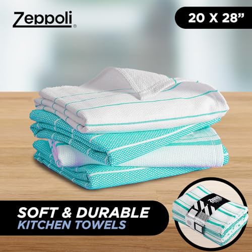 Zeppoli Kitchen Towels 12 Pack - 100% Soft Cotton - Dish Towels for Kitchen - Hand Towels for Kitchen 15" x 25" - Dobby Weave - Super Absorbent Cleaning Cloths