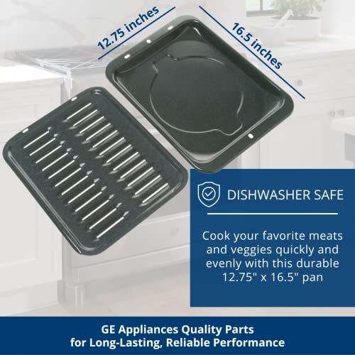 General Electric GE Appliances Broiler Pan with Rack for Oven, Non-Stick Pan, 2 Piece Black Porcelain Coated Carbon Steel Roasting Pan, Durable and Dishwasher Safe, WB48X10056, Genuine GE OEM Part